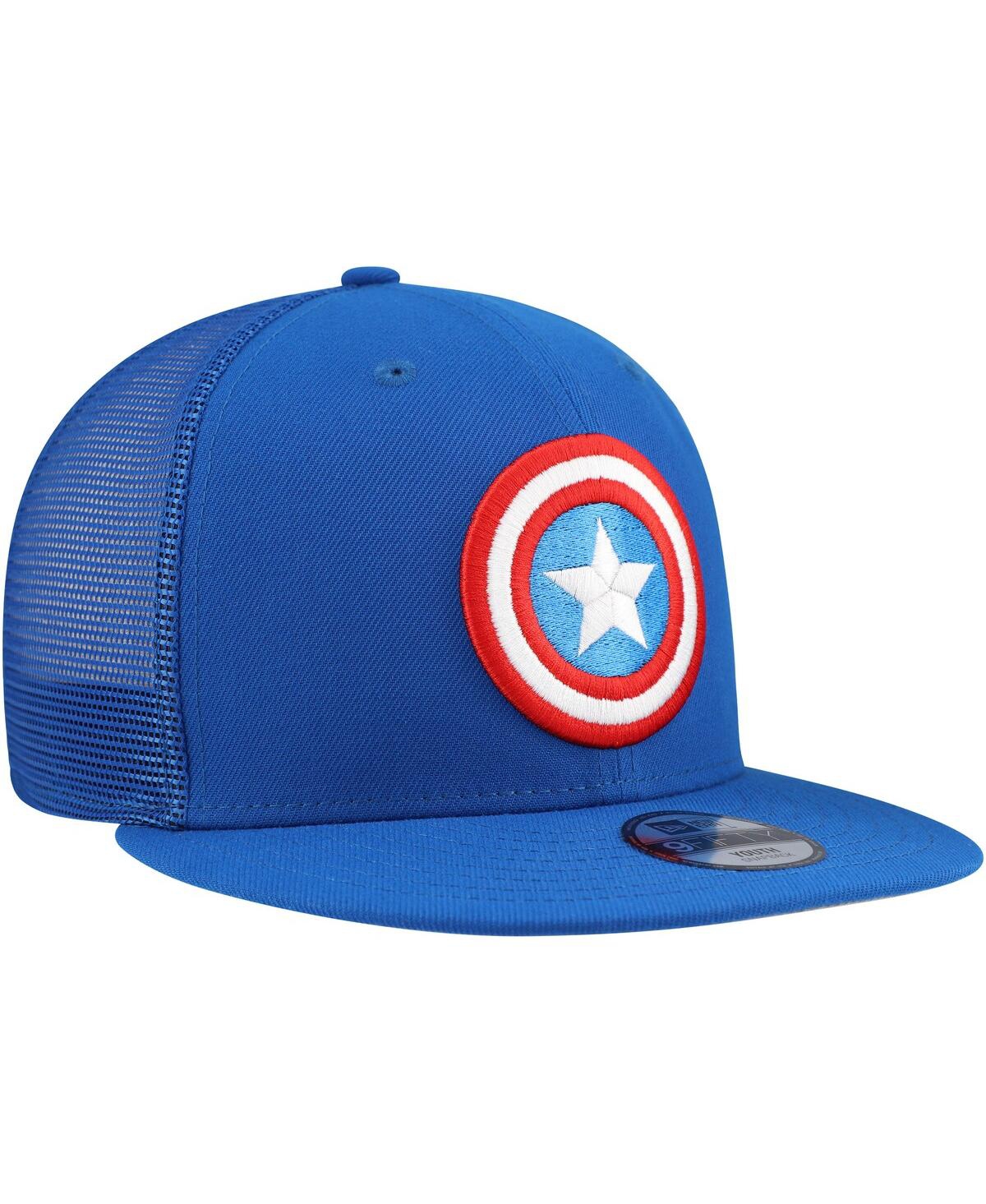 New Era Big Boys And Girls Blue Captain America 9fifty Trucker Snapback Hat In Blue