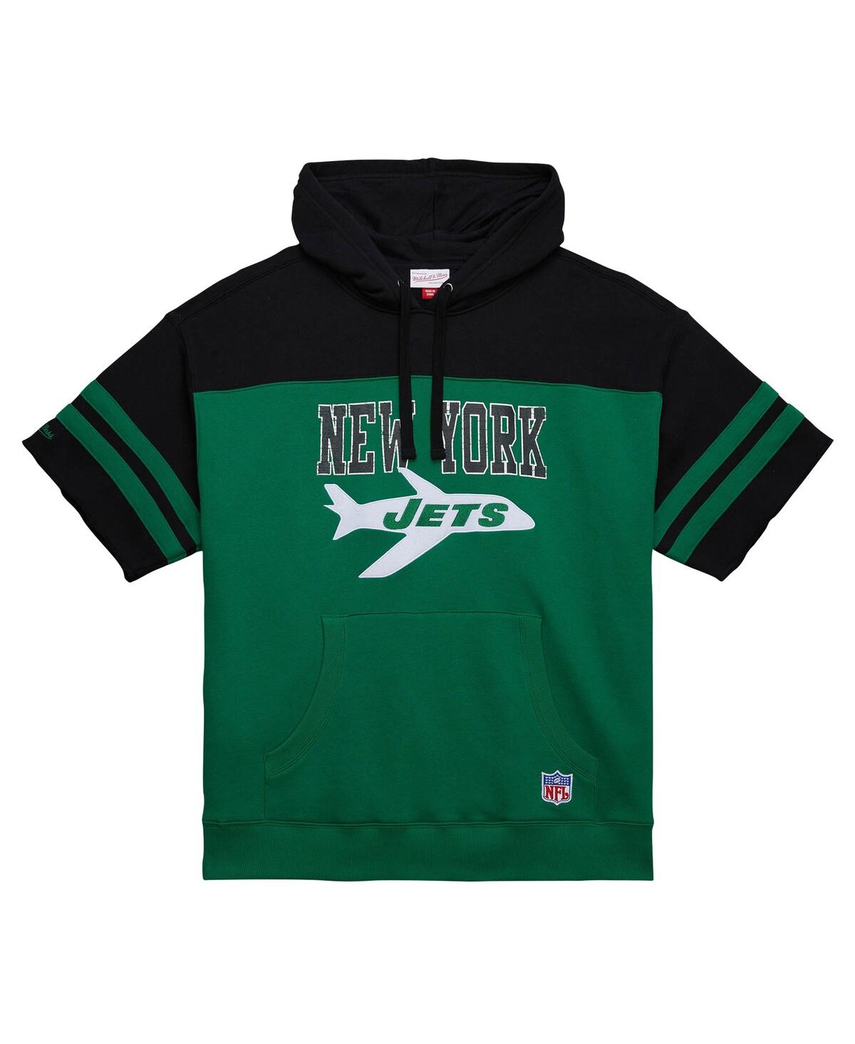 Mitchell & Ness Men's Kelly-Green New York Jets Off Field Vintage-like Logo Short Sleeve Pullover Hoodie