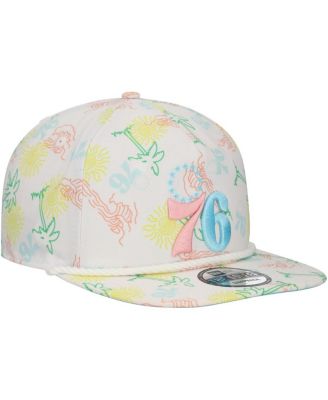 Men's White Philadelphia 76ers Palm Trees and Waves Golfer Adjustable Hat