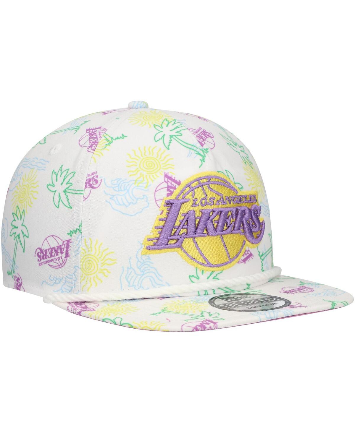 NEW ERA MEN'S WHITE LOS ANGELES LAKERS PALM TREES AND WAVES GOLFER ADJUSTABLE HAT 