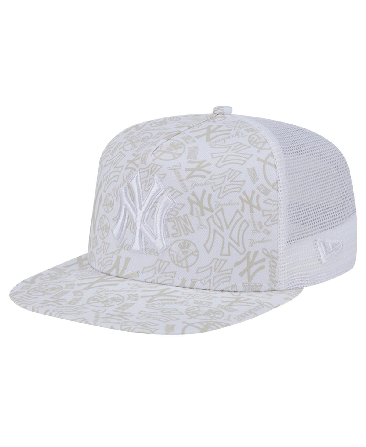 NEW ERA MEN'S WHITE NEW YORK YANKEES LOGO DUNES A-FRAME TRUCKER 9FIFTY SNAPBACK HAT 