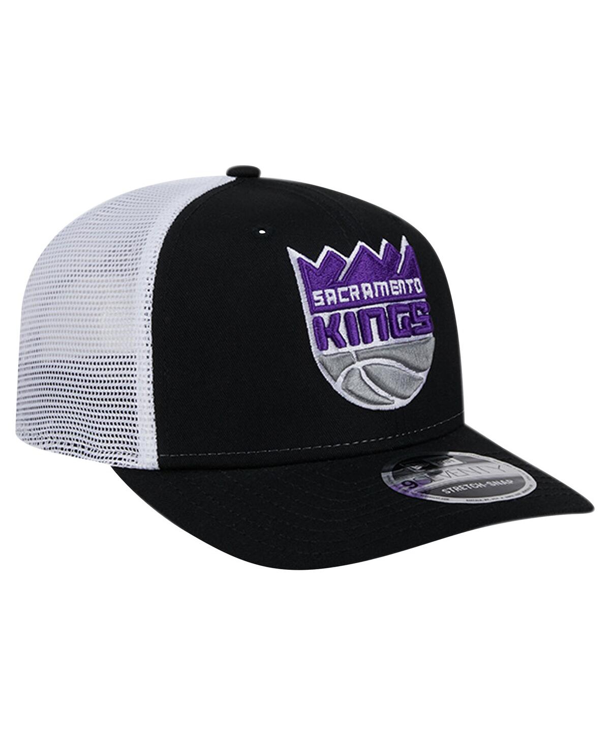 NEW ERA MEN'S BLACK/WHITE SACRAMENTO KINGS TRUCKER 9SEVENTY COOLERA STRETCH-SNAP HAT 