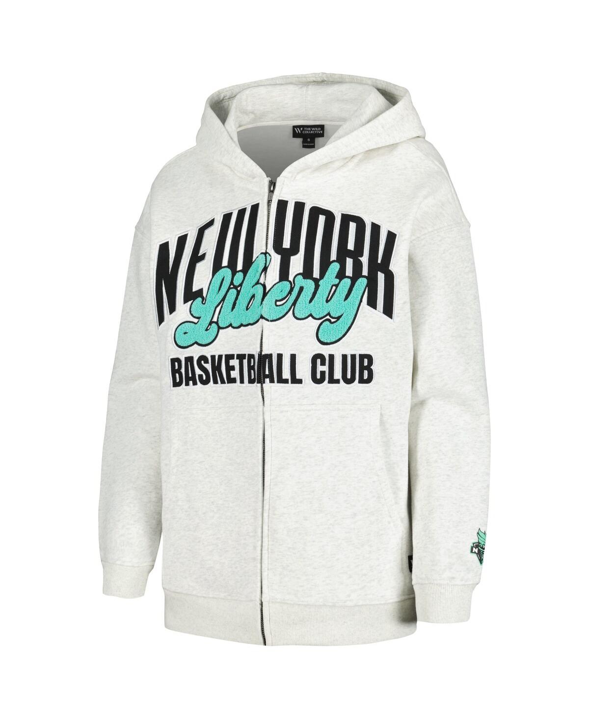 The Wild Collective Men'sNew York Liberty Washed Full-Zip Hoodie - Heather Gray