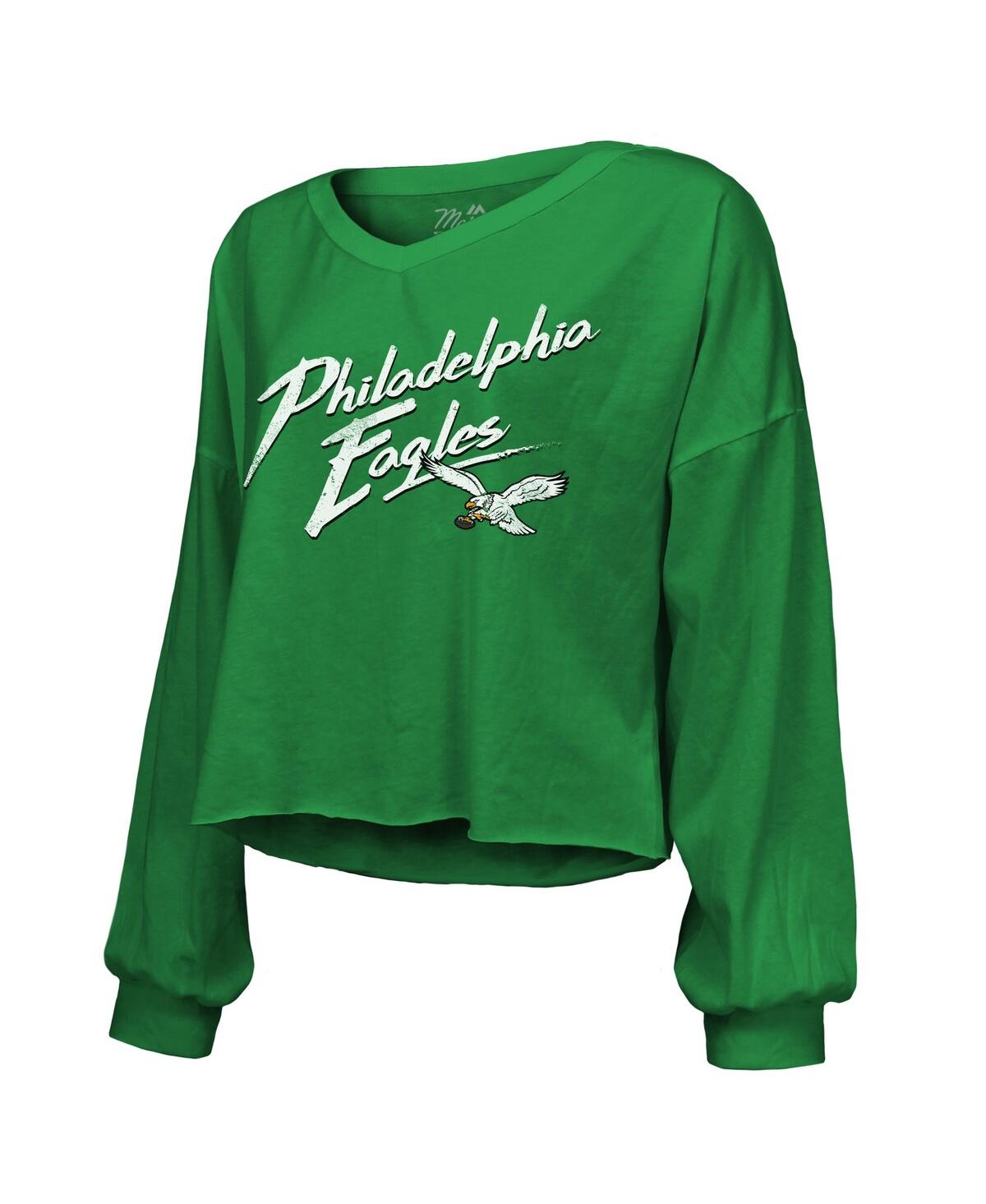 Majestic Women's Threads Saquon Barkley Kelly Green Philadelphia Eagles Name Number Off-shoulder Script Cropp In Kelly Gree