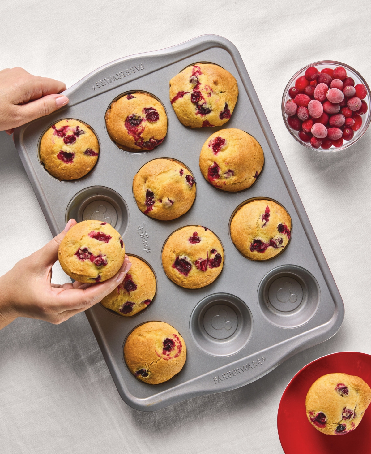 Farberware Disney Bake With Mickey Mouse 12-cup Nonstick Muffin Pan In Red