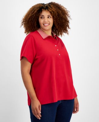 Tommy Hilfiger Plus Size Striped-Collar Polo Shirt Macy's