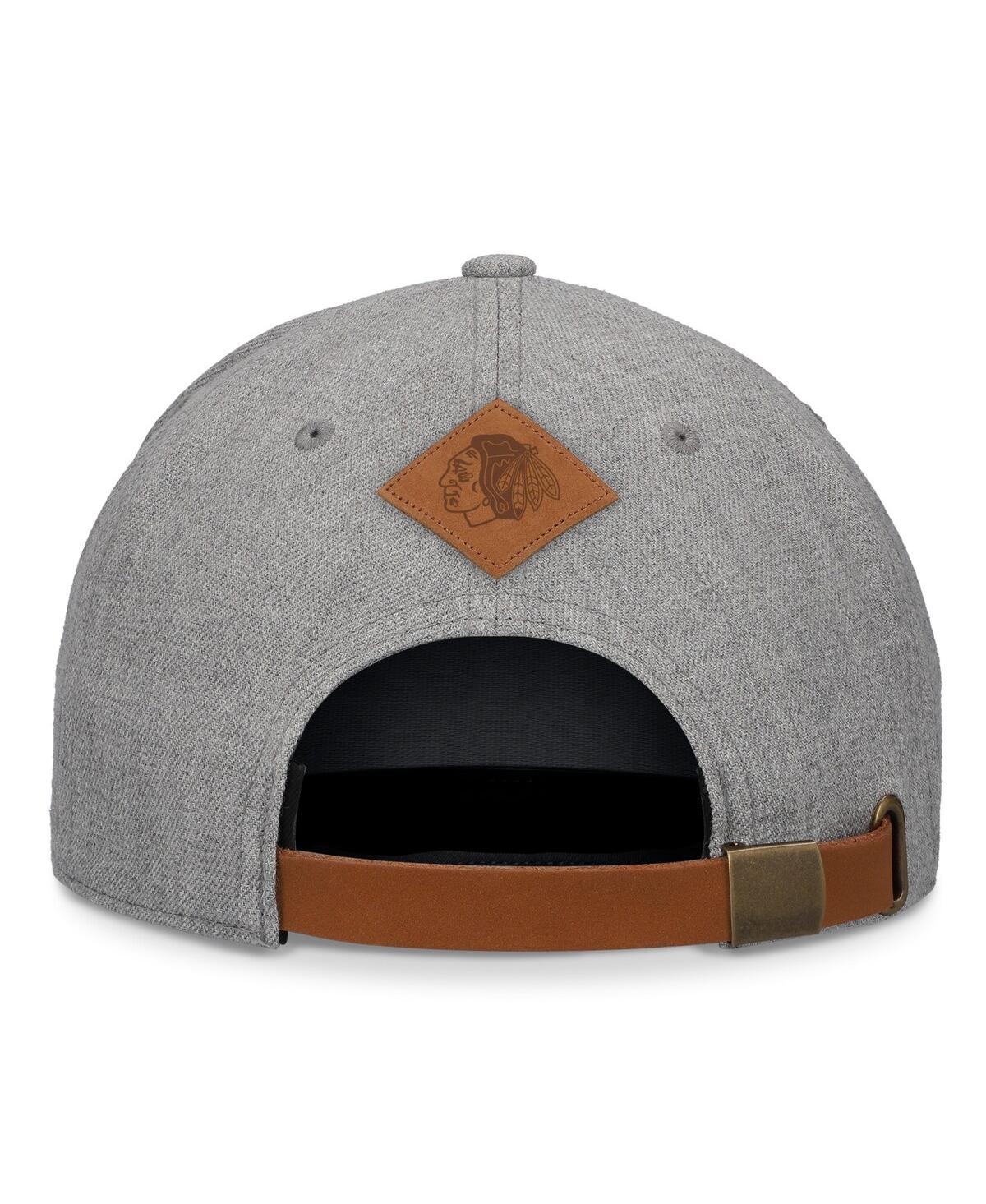 Fanatics Men's Heather Gray Chicago Blackhawks Elements A-frame Leather Strapback Hat In Heather Gray