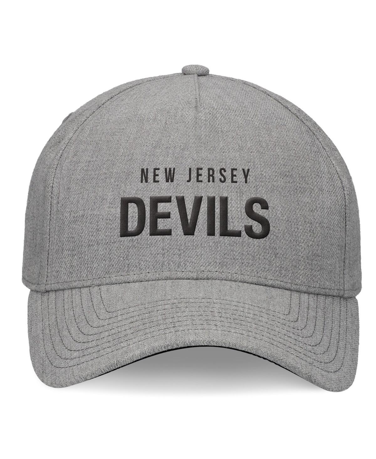 Fanatics Men's Heather Gray New Jersey Devils Elements A-frame Leather Strapback Hat In Heather Gray