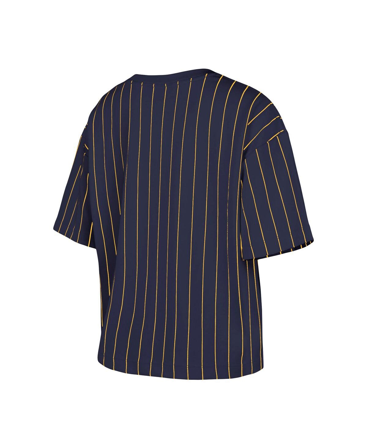 NEW ERA WOMEN'S NAVY MILWAUKEE BREWERS BOXY PINSTRIPE T-SHIRT 