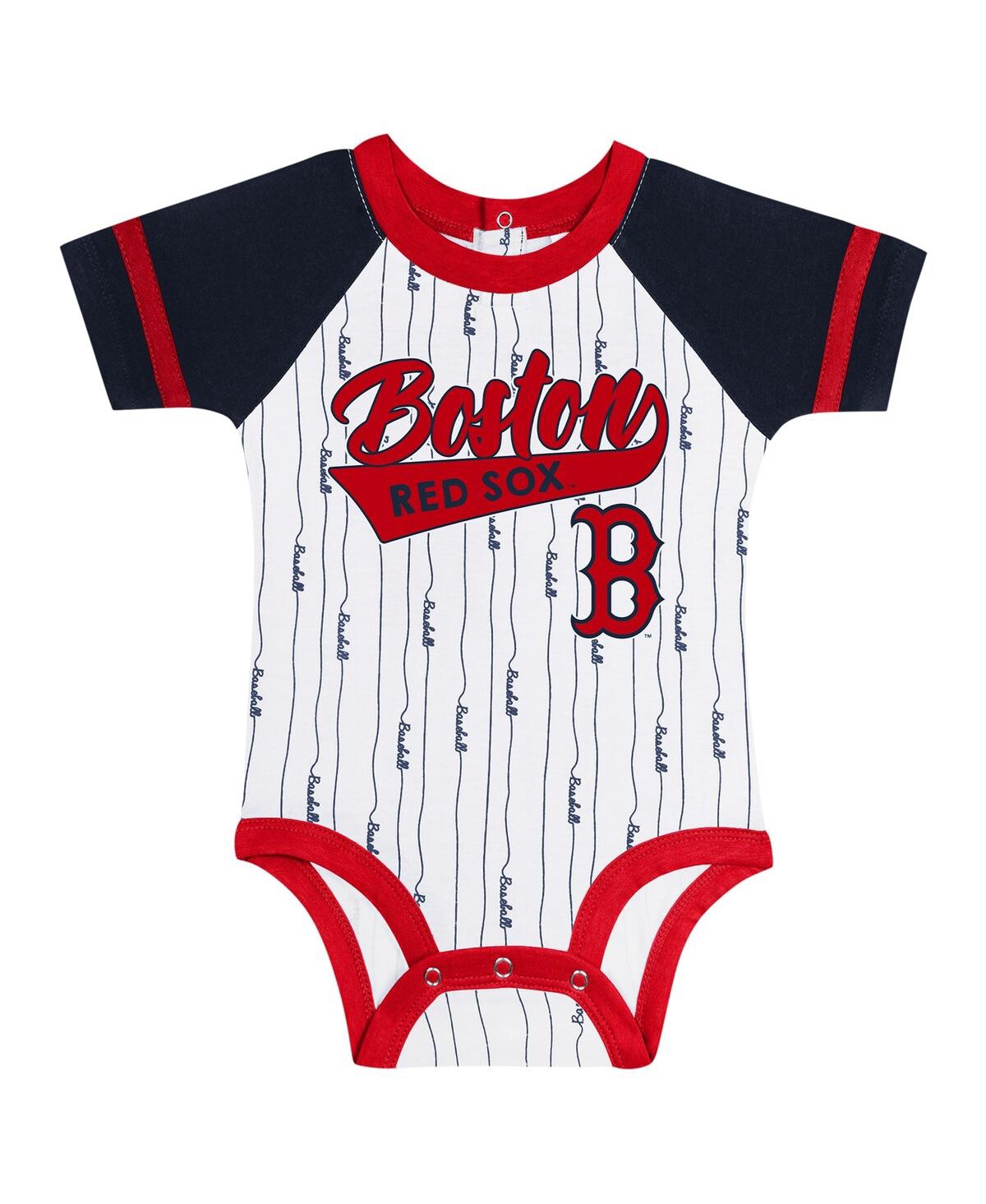 Outerstuff Newborn Baby Boys And Girls White Boston Red Sox Base Hitter Bodysuit, Bib Bootie Set In White