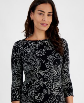 Petite Printed 3/4-Sleeve Knit Top, Created for Macy's 