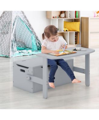3-in-1 Kids Convertible Storage Bench Wood Activity Table and Chair Set