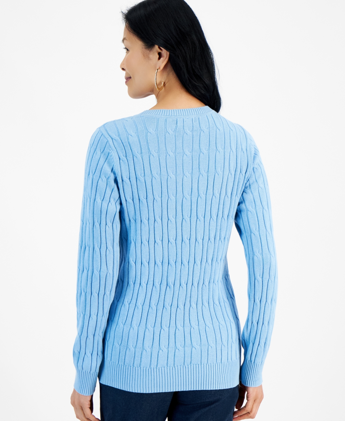 Style & Co Women's Cotton Cable-Knit Crewneck Sweater, Created for Macy's