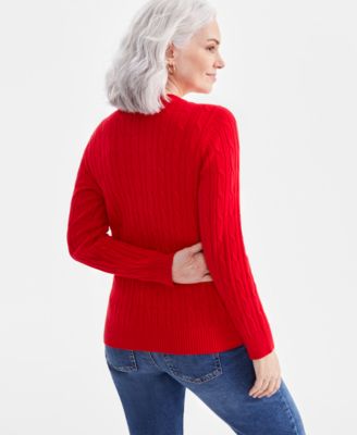 Petite Cotton Cable-Knit Crewneck Sweater, Created for Macy's 