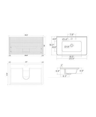 Etna 30" Striped Walnut Vanity w/ White Ceramic Sink