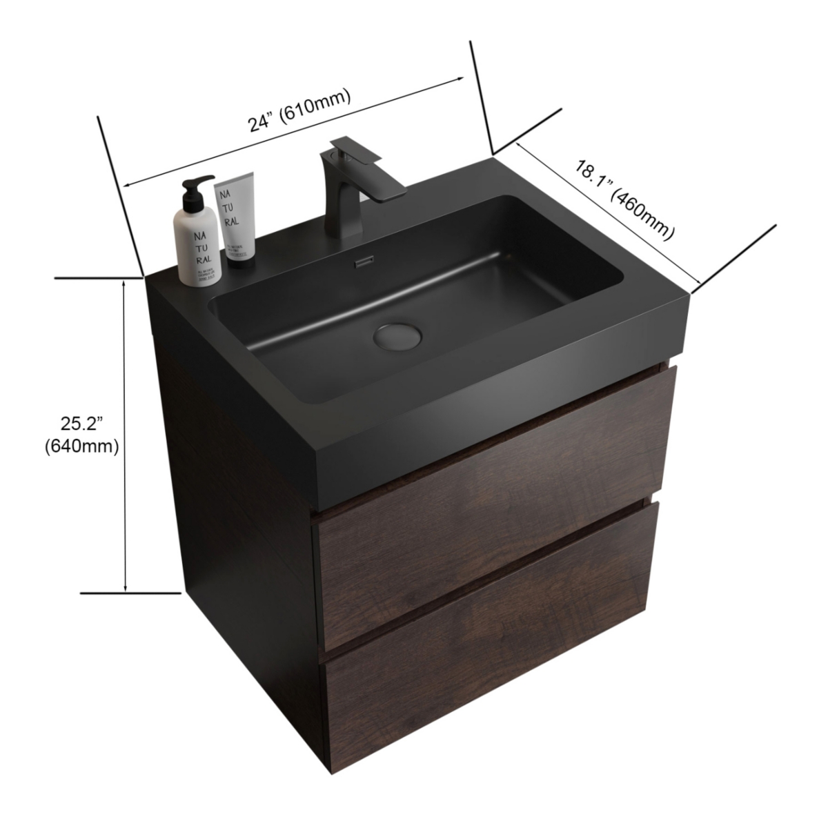 24" Rosewood Vanity w/ Sink & Storage