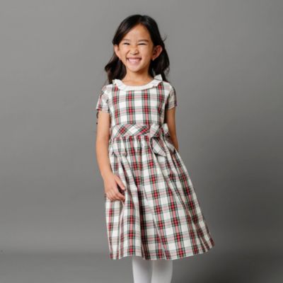 Little Girls Short Sleeve Ruffle Collar Party Dress with Bow, Toddler|Child