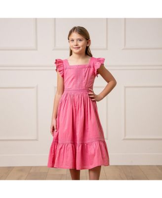 Girls' Flutter Sleeve Tiered Maxi Dress with Crochet Trim, Toddler