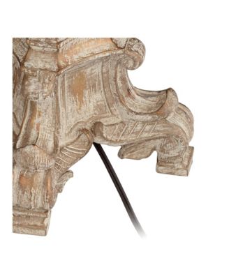 Duval Country Cottage Floor Lamp 63 1/2" Tall Distressed Faux Wood Candlestick Crystal Glass Beading Cream Bell Shade for Living Room