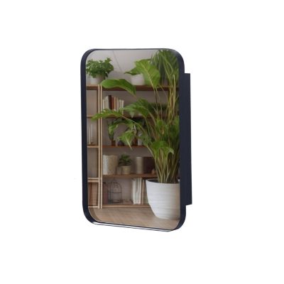 Recessed Black Metal Medicine Cabinet with Mirror and Shelves