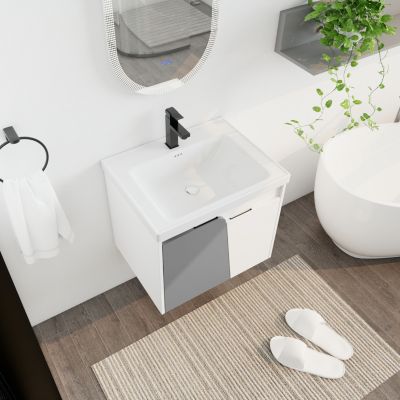 24" Wall-Mounted Vanity with Ceramic Basin