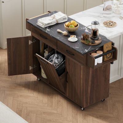 Multipurpose Kitchen Island with Tilt-Out Trash Can