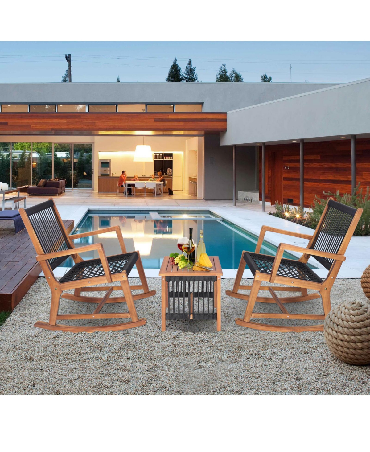 Slickblue 3 Pieces Acacia Wood Rocking Bistro Set