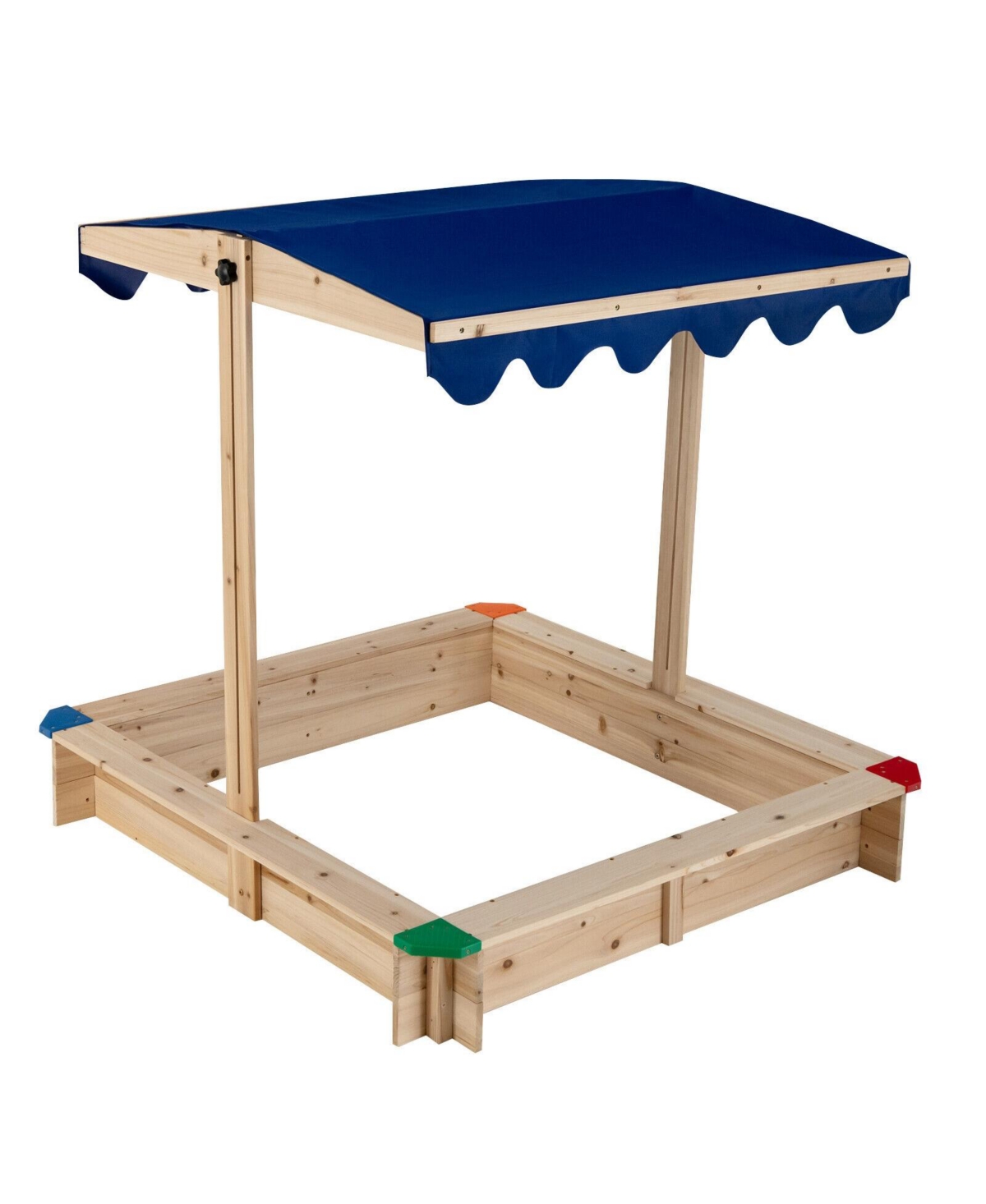 Slickblue Kids Wooden Sandbox with Height Adjustable and Rotatable Canopy Outdoor Playset - Blue