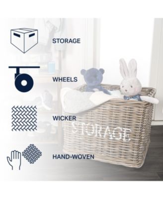 Yael Coastal Hand-Woven &amp;quot;STORAGE&amp;quot; Rattan Basket with Wheels and Handles, Kubu Gray