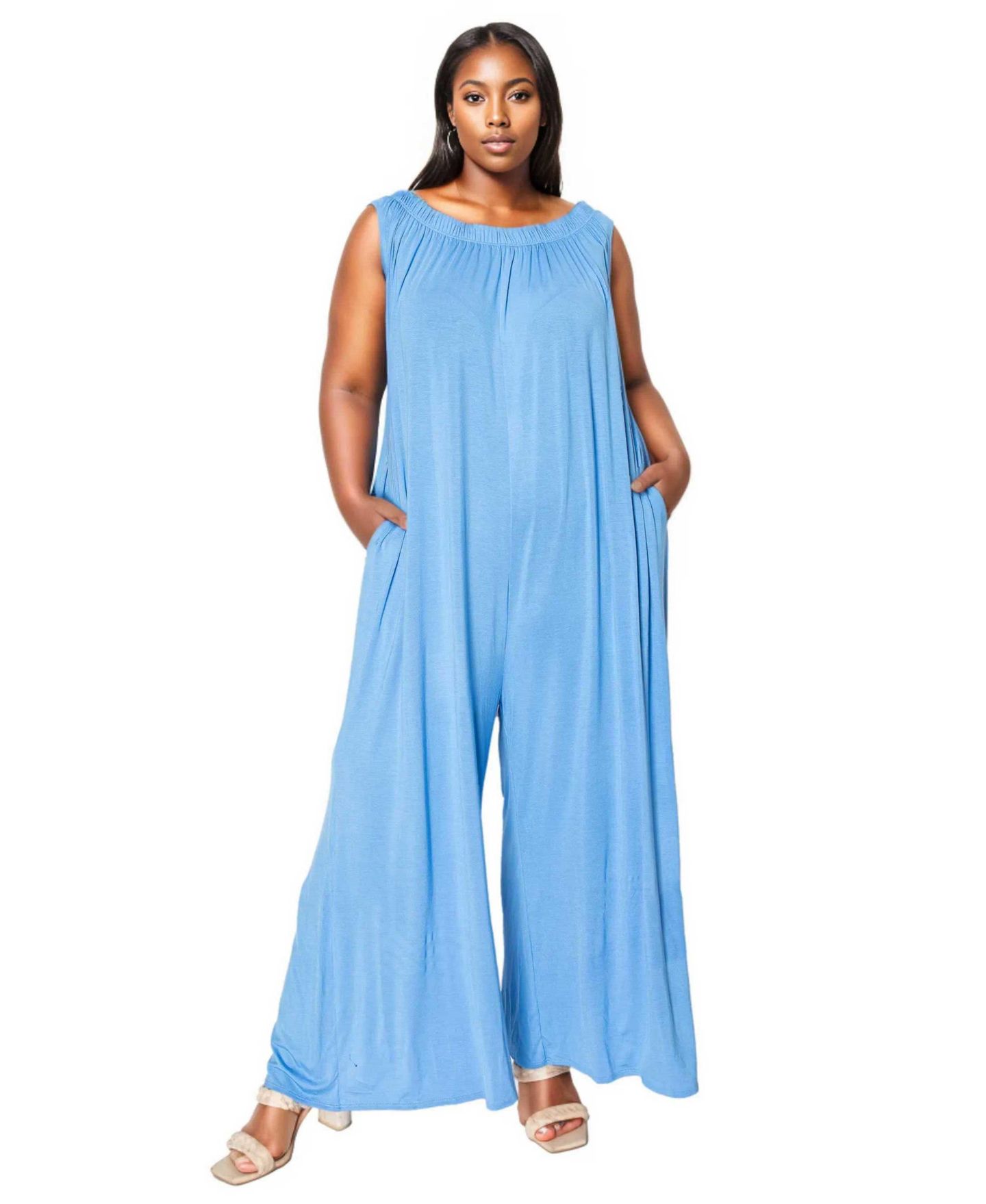 Женский комбинезон L I V D Plus Size Olson Wide Leg Pocket Jumpsuit, цвет: Синий — фото 1