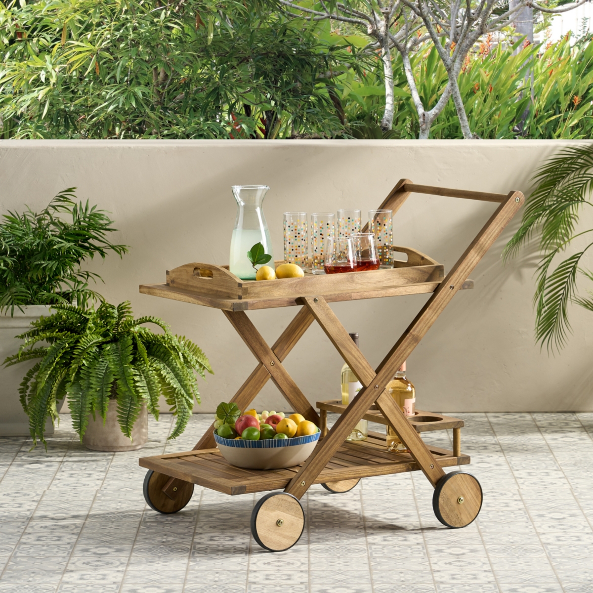Streamdale Furniture Riviera Acacia Wood Mobile Bar Cart