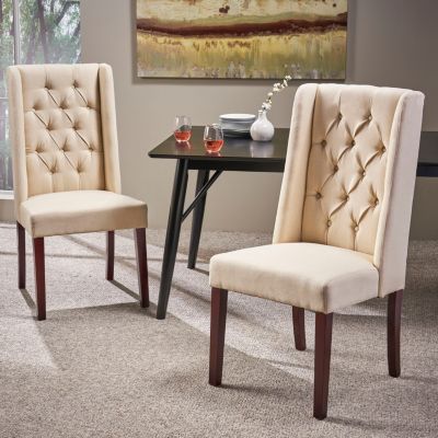 Set of 2 Fabric Sophisticated Tufted Dining Chairs With Diamond Stitching