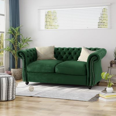 Chesterfield Loveseat Button-Tufted, Nailhead Accents, Rolled Arms