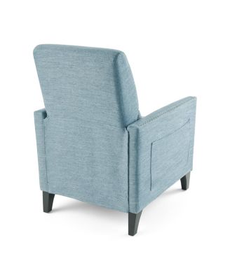 Single Piece Fabric Contemporary Push-Back Recliner With Studded Accents