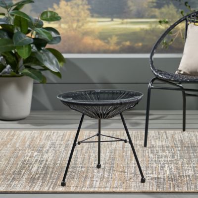 Streamdale Nusa Modern Rattan Side Table With Tempered Glass Top