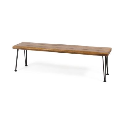 Streamdale Modern Industrial Acacia Wood Bench With Hairpin Legs