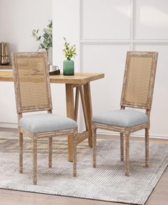 French Country Cane Back Dining Chair With Upholstered Seat