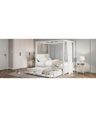 Streamdale Full Size Upholstered Canopy Bed with Trundle and Drawers