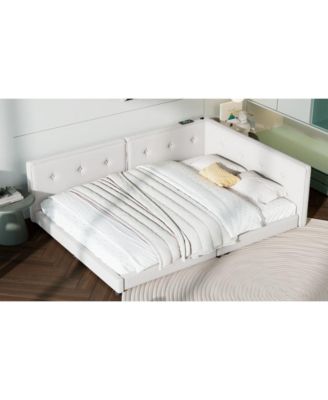 Streamdale Upholstered Full Bed with USB Ports and LED Belt, Beige