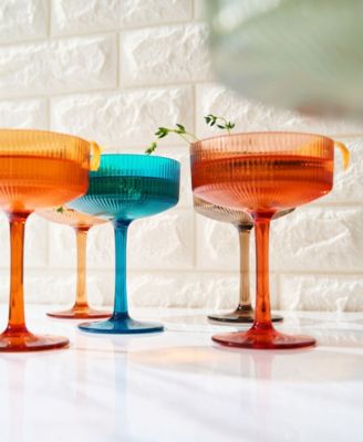 Khen Shatterproof Acrylic Ribbed Classic Art Deco Coupe Glasses Set of 6