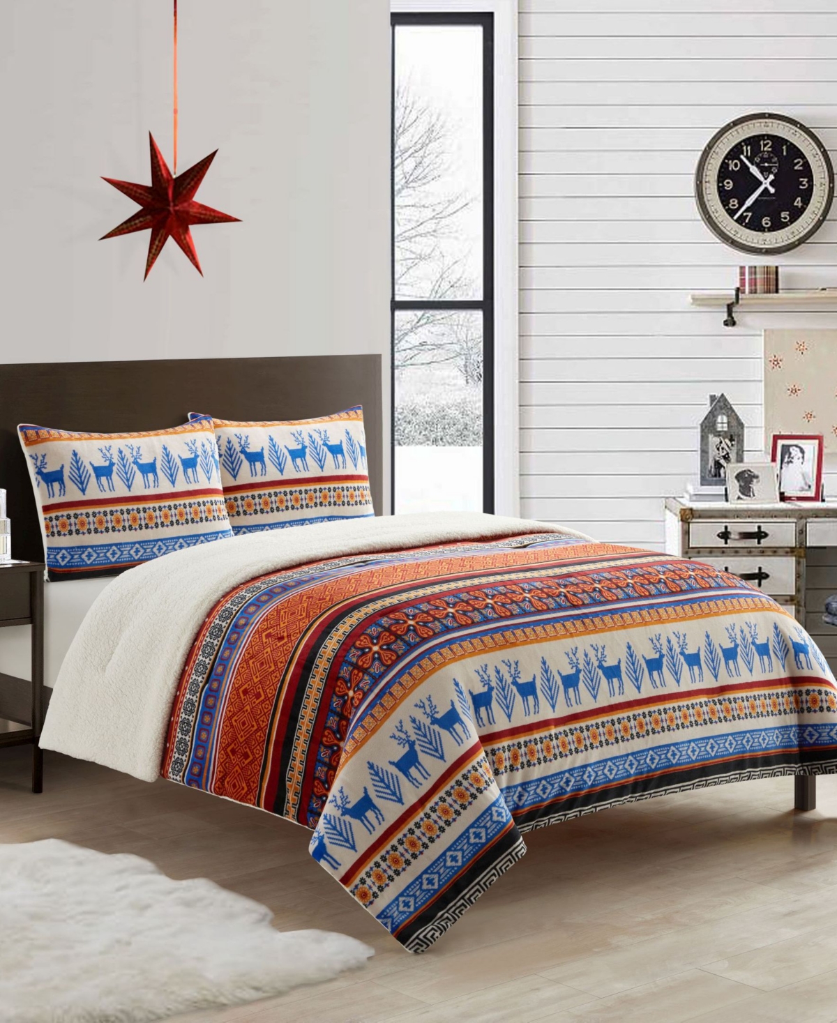 Stratford Park Closeout!  Noelle Sherpa 3-pc. Comforter Set, King In Red Blue