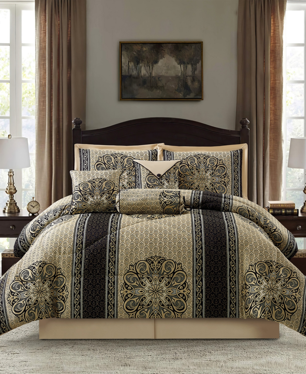 STRATFORD PARK MYHAND MEDALLION 7-PC. COMFORTER SET, QUEEN 