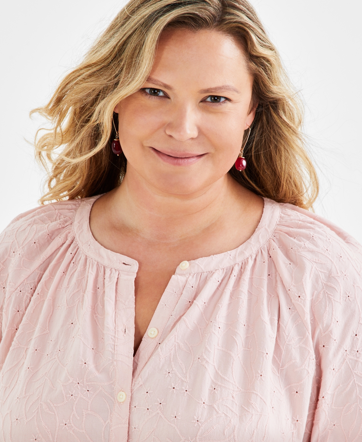Style & Co Plus Size Embroidered Popover Blouse, Created for Macy's