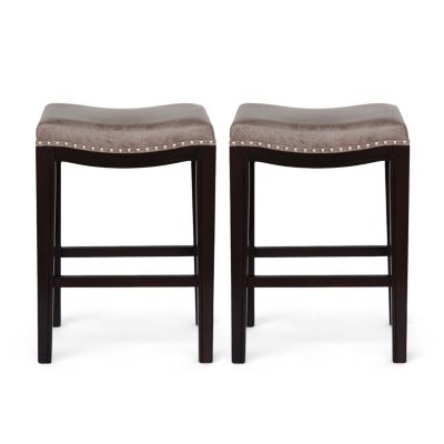 Acacia Wood Studded Counter Stool (Set Of 2)