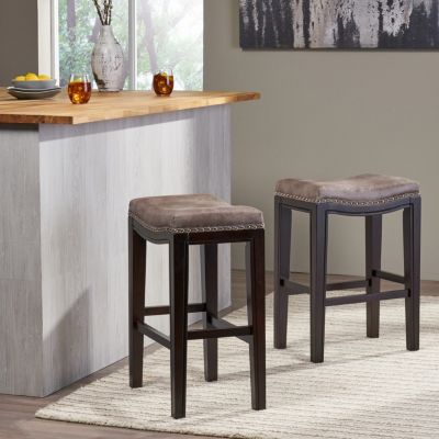 Acacia Wood Studded Counter Stool (Set Of 2)