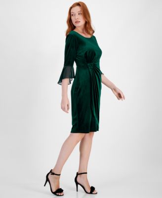 Women's Velvet Side-Gathered Bell-Sleeve Dress