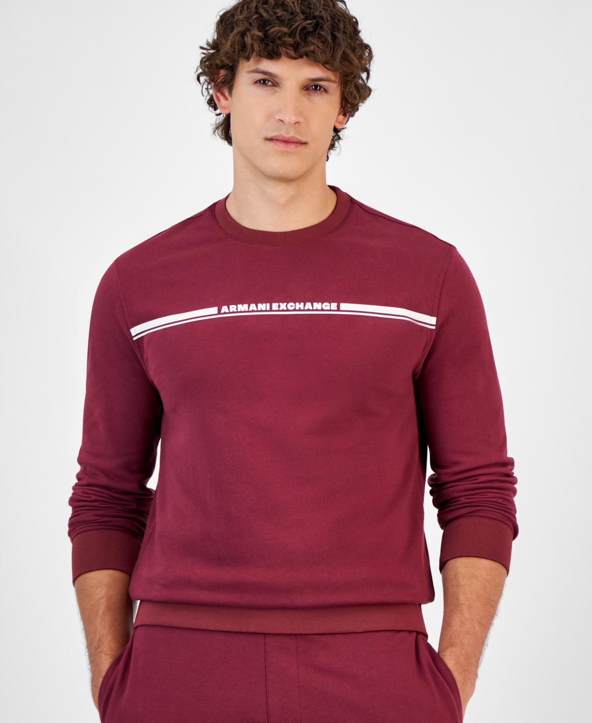 A|X Armani Exchange Men's Long Sleeve Crewneck Linear Logo Sweatshirt, Created for Macy's