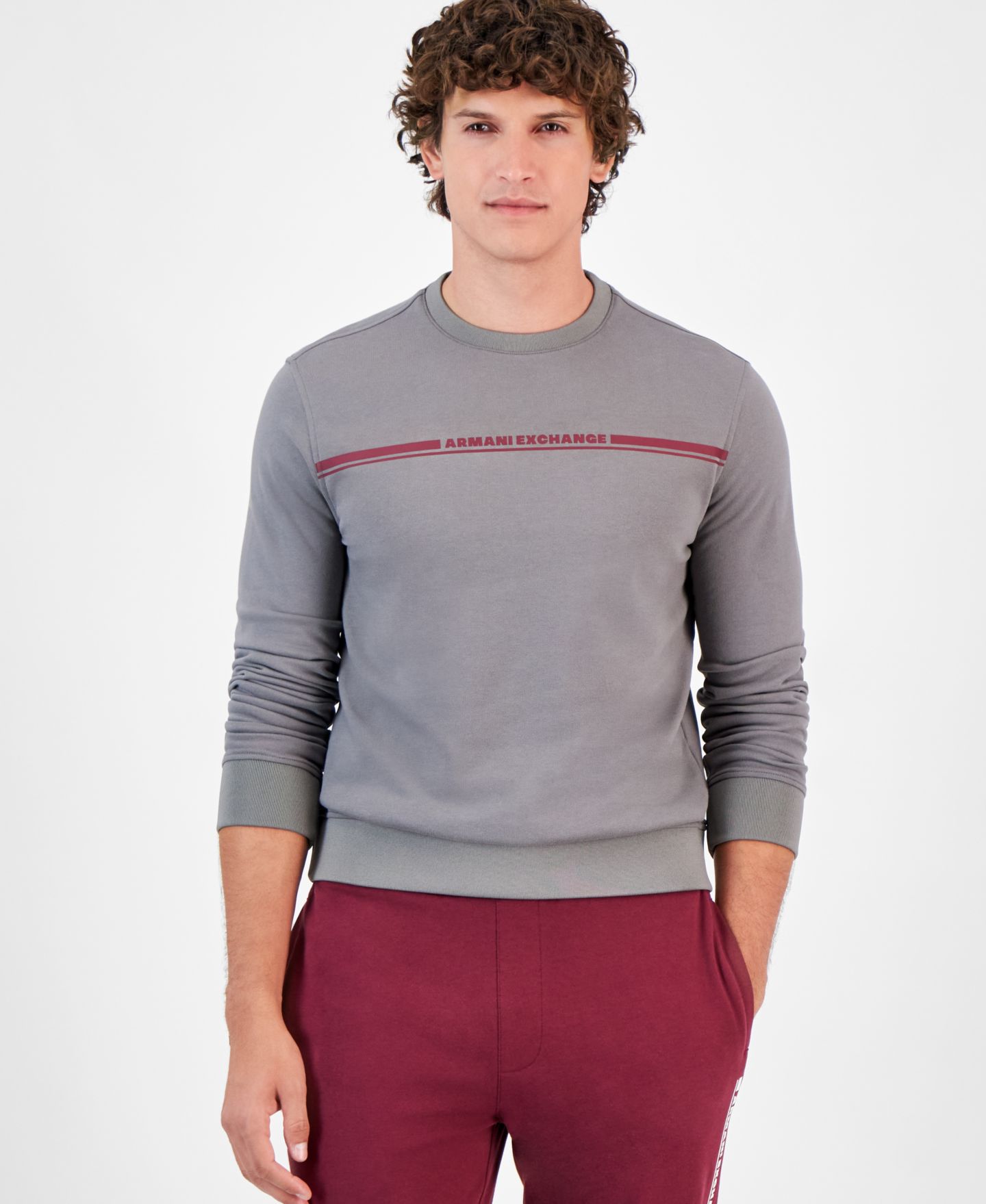 Мужской свитшот A|X Armani Exchange с длинным рукавом и линейным логотипом, цвет: Угольный серый — фото 1