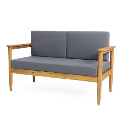 Acacia Wood Loveseat With Water-Resistant Cushions And Slat Design