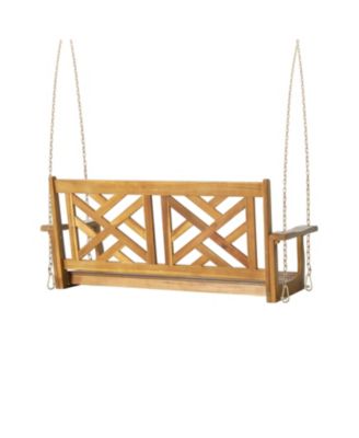 Simplie Fun Acacia Wood Porch Swing With Slat Panel Seating